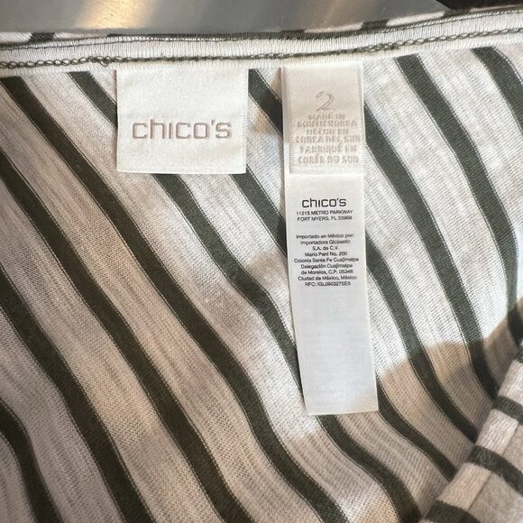 CHICOS 2 Top Size Large Striped Stretch Tunic Green White Long Sleeve Cotton - Picture 3 of 9